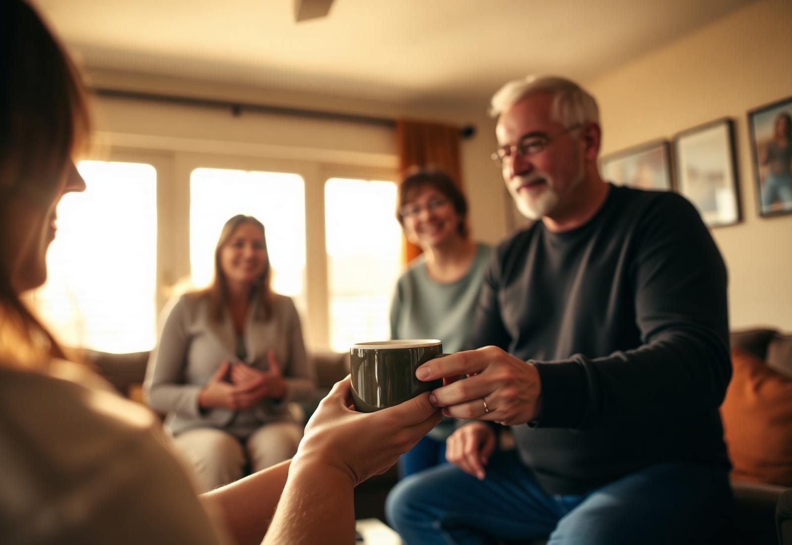 Family conversation in a warmly lit Nevada home